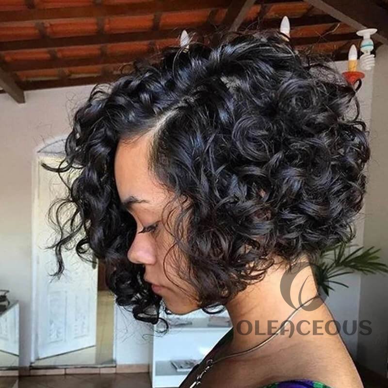 -Black Short Bob Deep Wave Wig Short Curly Hiar