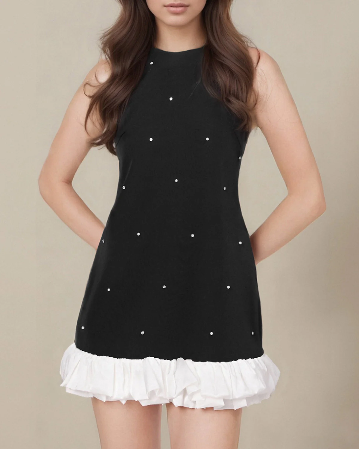 Black Contrasting Elegant A-Line Mini Dress