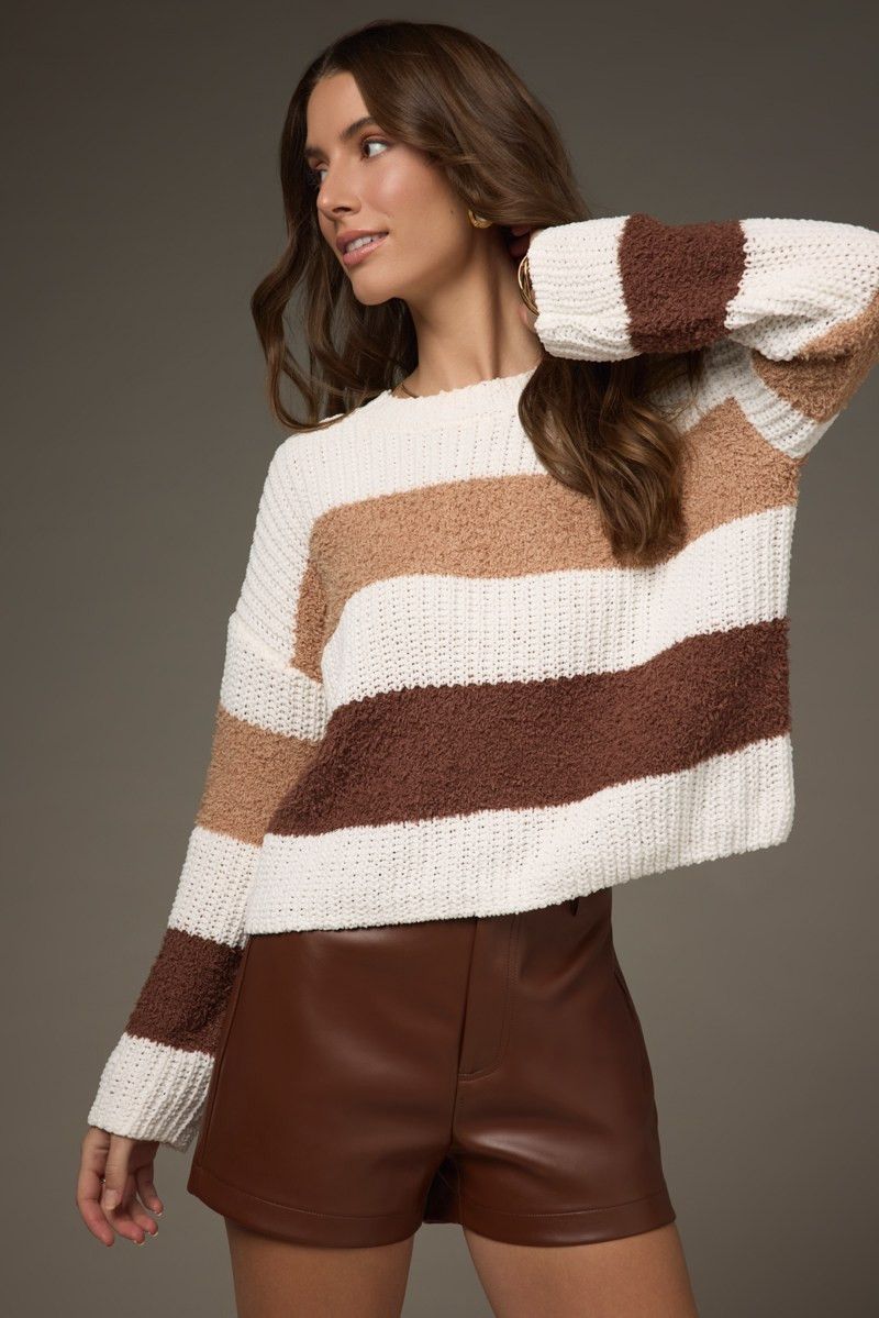 Angela Chenille Fuzzy Color Block Sweater