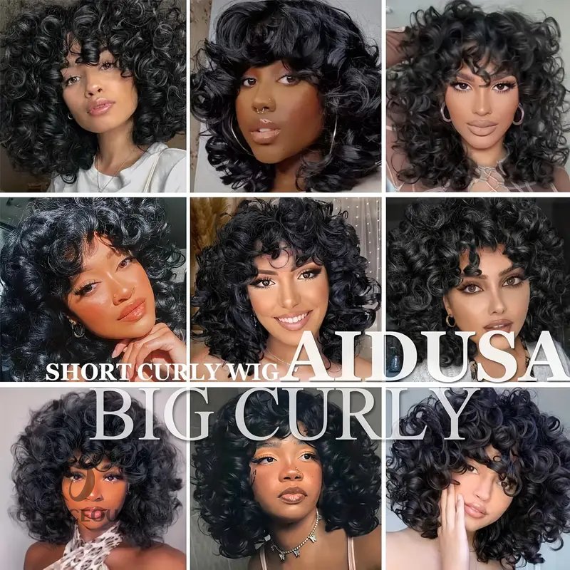 Afro Curly Wigs With Bangs Big Blonde Wigs For Women