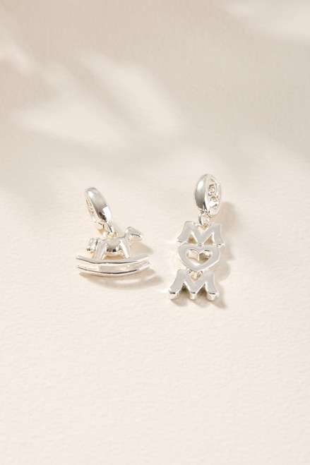 Rocking Horse and Mom Charm Set Silver