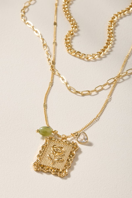 Kristie Flower Frame Layered Pendant Necklace