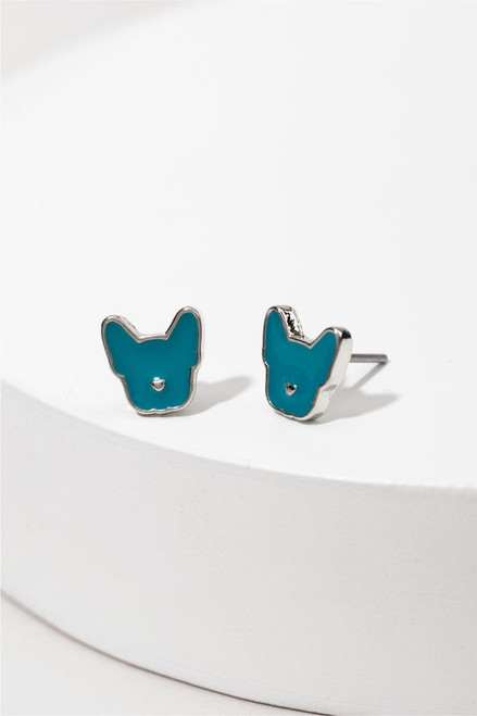 Hello Franki Teal Frenchie Stud Earrings for girls