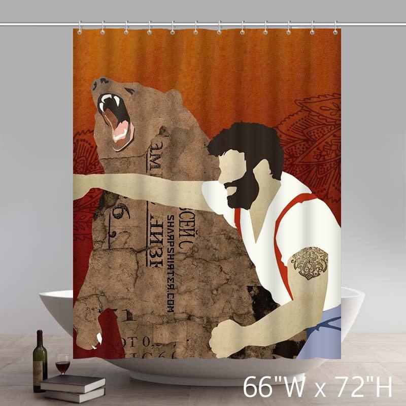 Funny Print Lumberjack Punching Bear Russian Art Shower Curtains