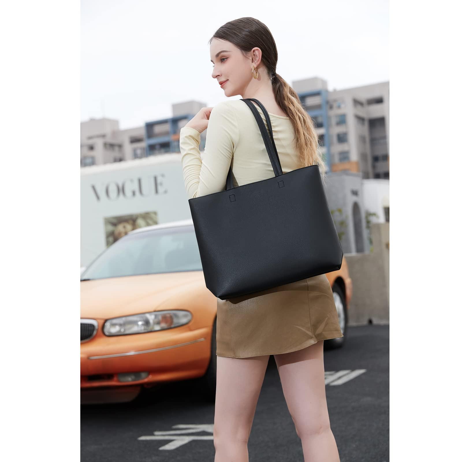 Only-bags.store Henkeltaschen, einfache Handtaschen PU Leder Shopper Tasche für Arbeit, Schule, Einkaufen mit Reißverschluss und Innentasche