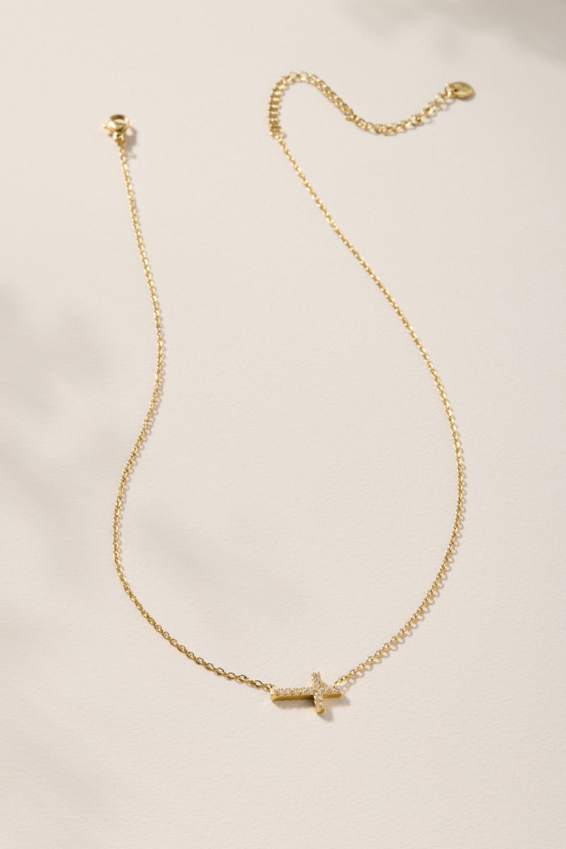 Angela Stainless Steel Sideways Cross Pendant Necklace