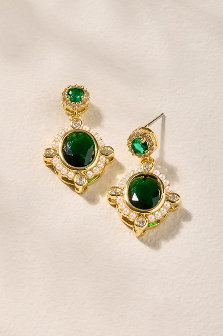Joanna Pearl Frame Emerald Drop Earrings