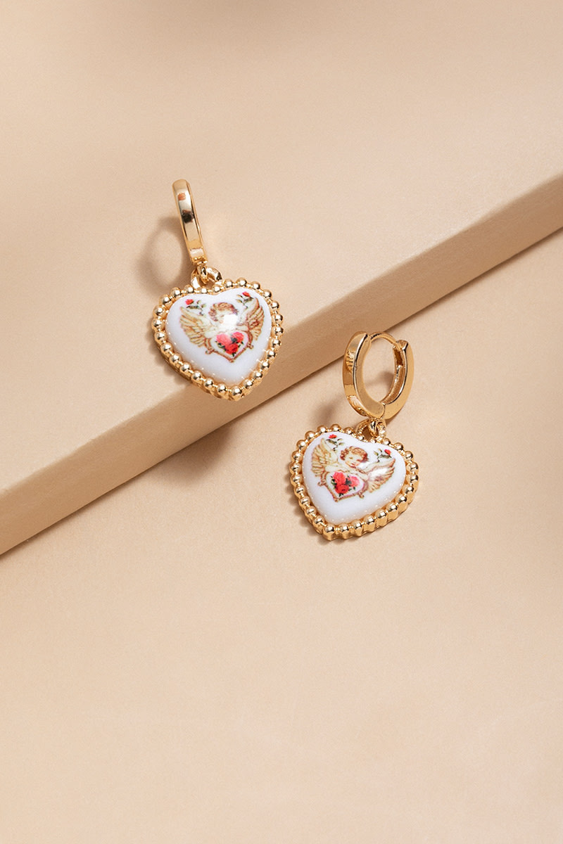 Bonnie Ceramic Cherub Heart Earrings