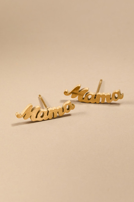 Mama Stainless Steel Gold Stud Earrings