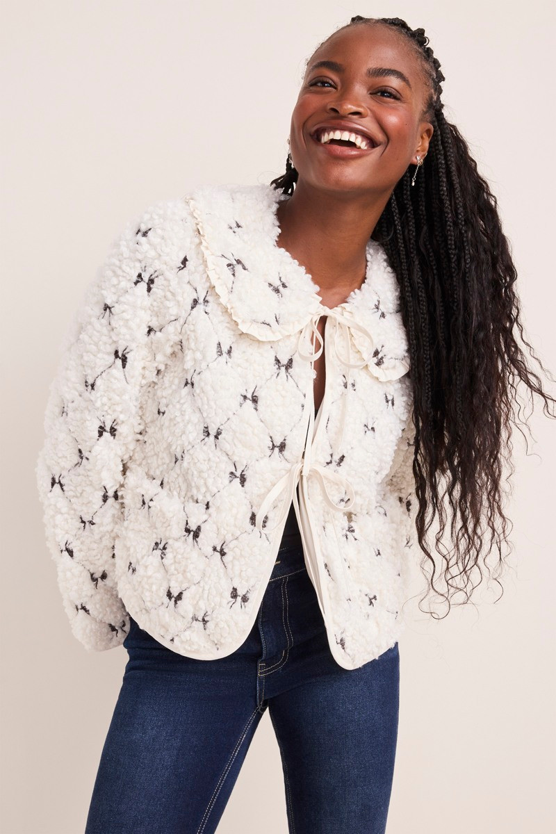 Sophia Bow Embroidered Teddy Jacket