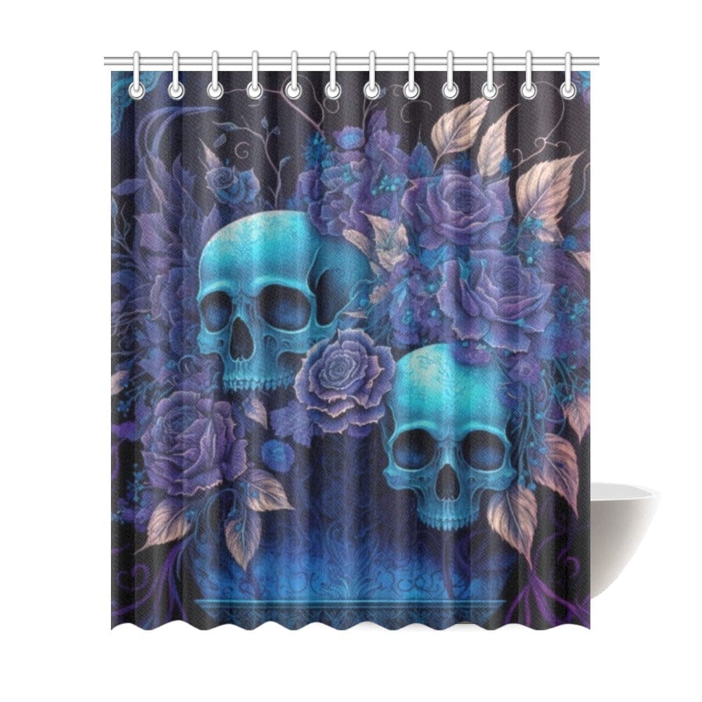 Skulls Blue Floral Shower Curtain 72