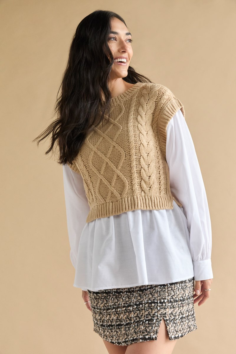 Amora Towfer Cable Vest Pullover Sweater