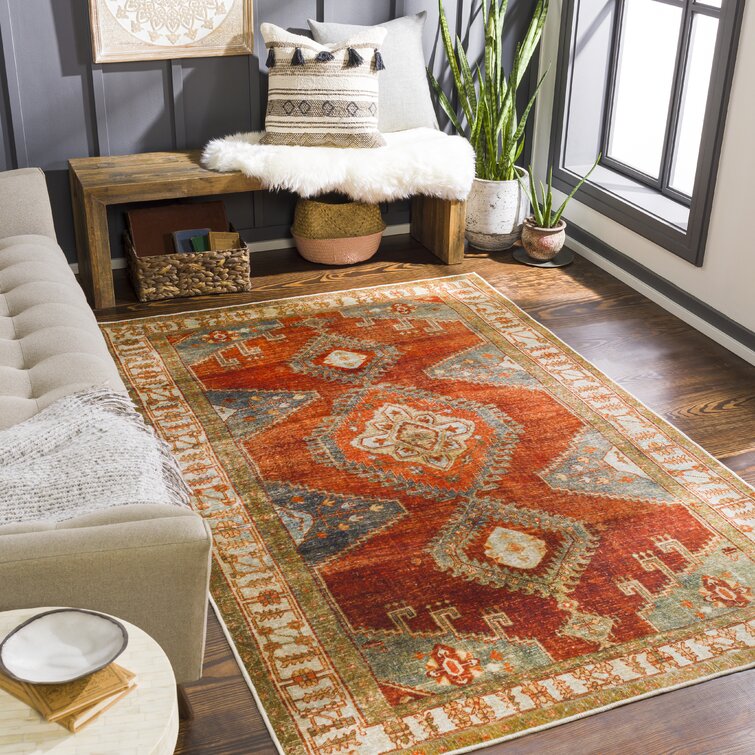 Mags Machine Washable Oriental Burnt Orange/Orange Area Rug