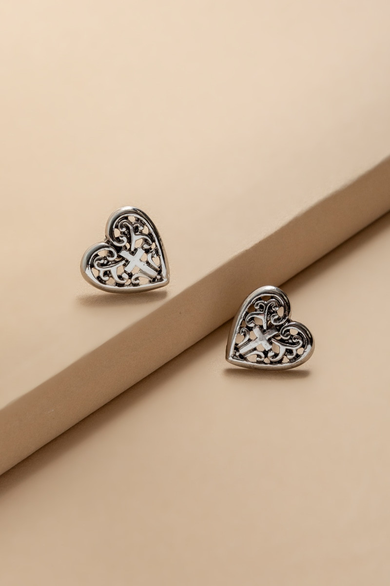 Sandra Embossed Silver Stud Earrings