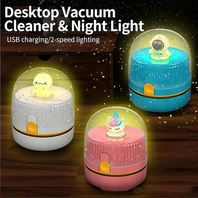USB Rechargeable Night Light Portable Cartoon Mini Desktop Vacuum Cleaner Debris Dust Collector Computer Keyboard Eraser Dust Collector Dual-purpose Lighting Night Light