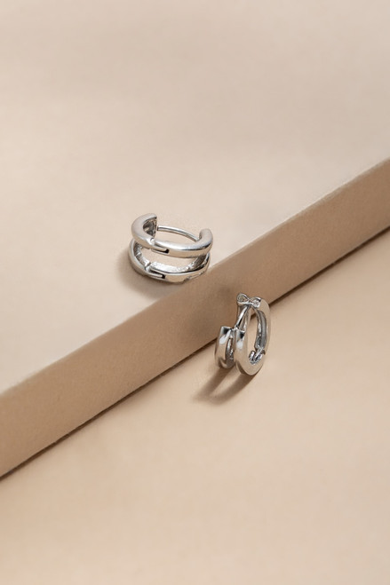 Kim Stainless Steel Micro Double Huggie Hoop Earrings
