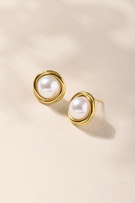 Emma Stainless Steel Pearl Stud Earrings