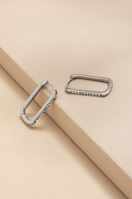 Marci Stainless Steel Silver Pave Hoop Earrings