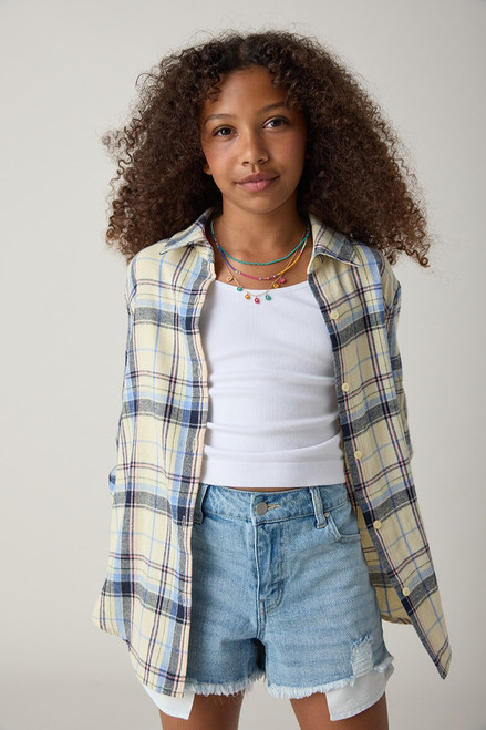 Hello Franki Plaid Woven Button Down for Girls