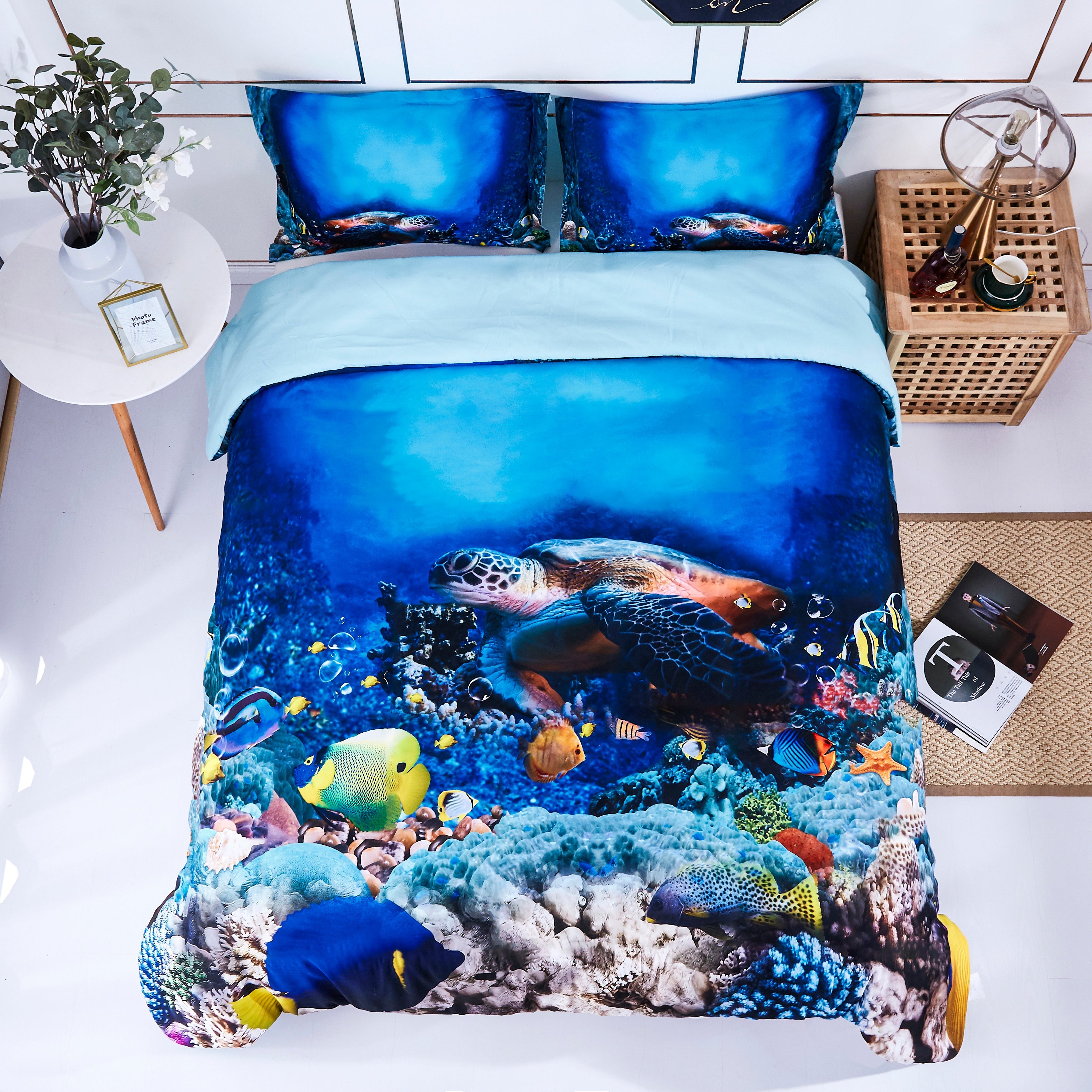3D Sea Turtle Print Duvet Cover Set with Zipper Closure - Machine Washable