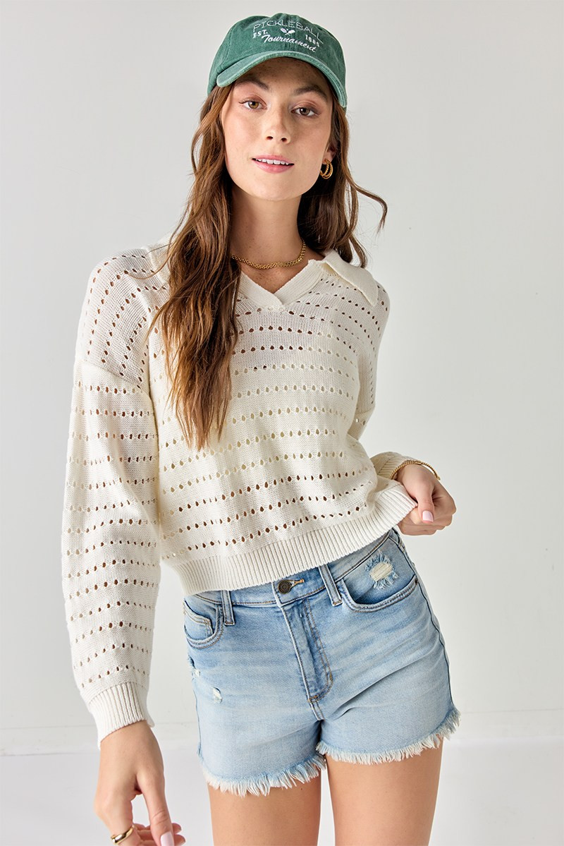 Suzy Collared Pointelle Pullover