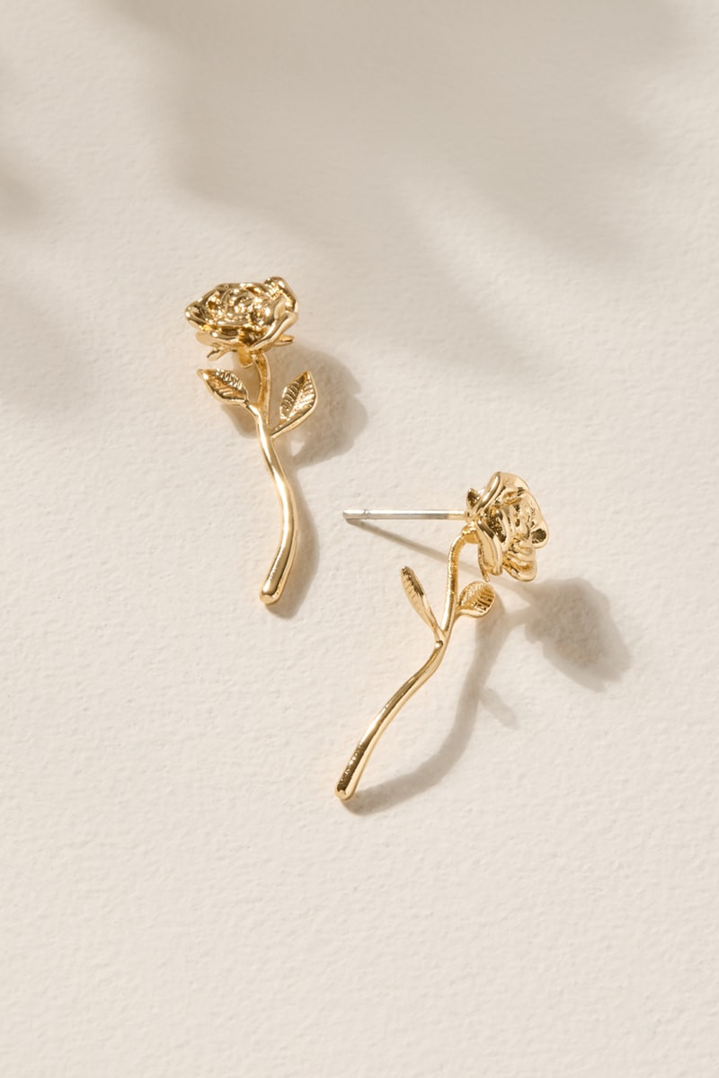 Serena Long Stem Rose Earrings