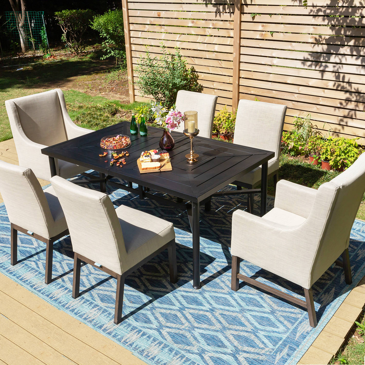 7-Piece Outdoor Dining Set with Padded Textilene Chairs & Metal Rectangle Dining Table
