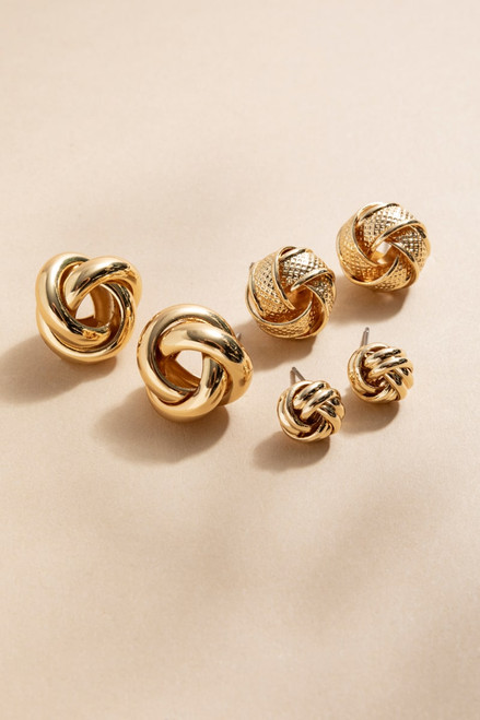 Angel Chunky Gold Knot Stud Earring Set