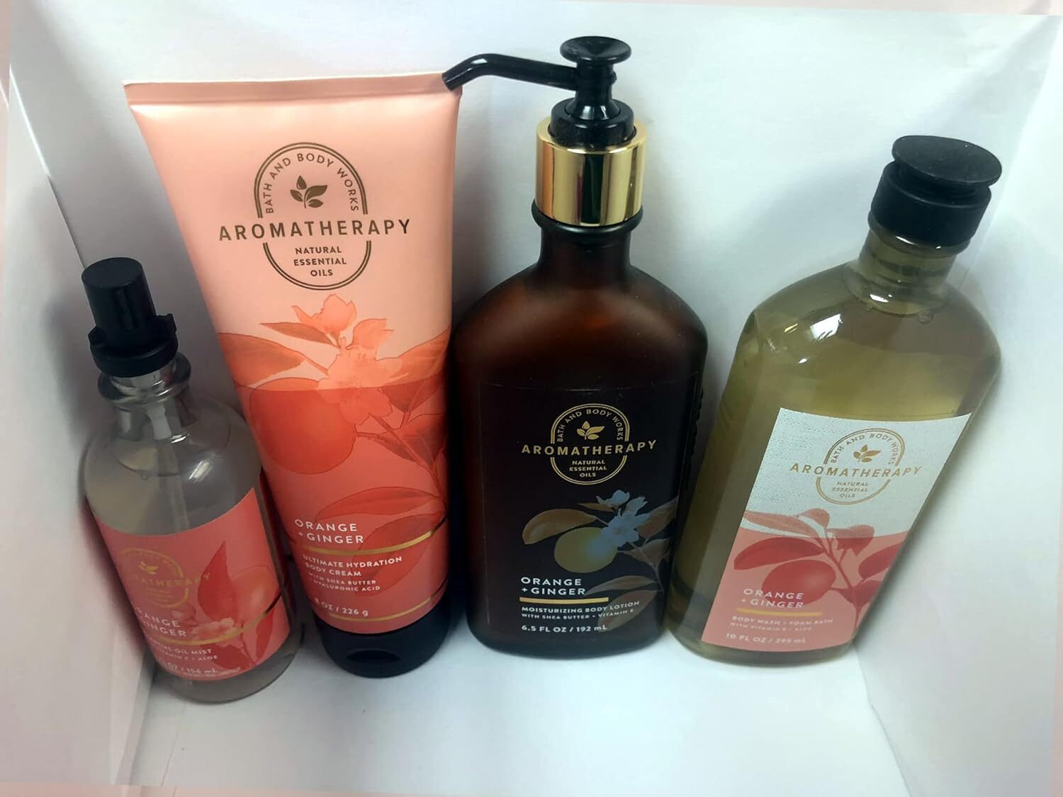 Bath & Body Works Aromatherapy ORANGE GINGER Deluxe Gift Set - Body Cream - Body Lotion - Body Wash and Essential Oil Mist - Full Size