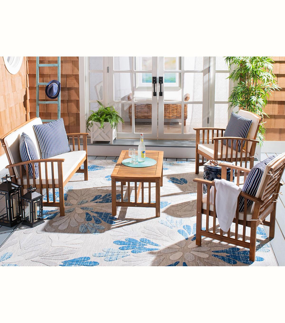 Safavieh 4pc Rocklin Navy & White Outdoor Furniture Set