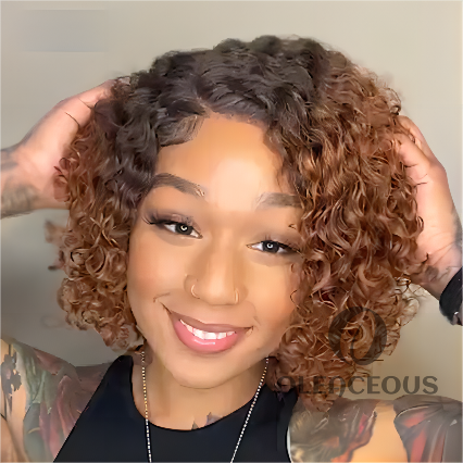-Trendy Mix Brown Curly Glueless Undetectable Invisible Lace Wig