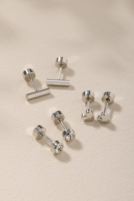 Lara Mixed Style Silver Stud Earring Set
