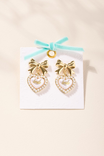 Bride Bow and Heart Drop Earrings