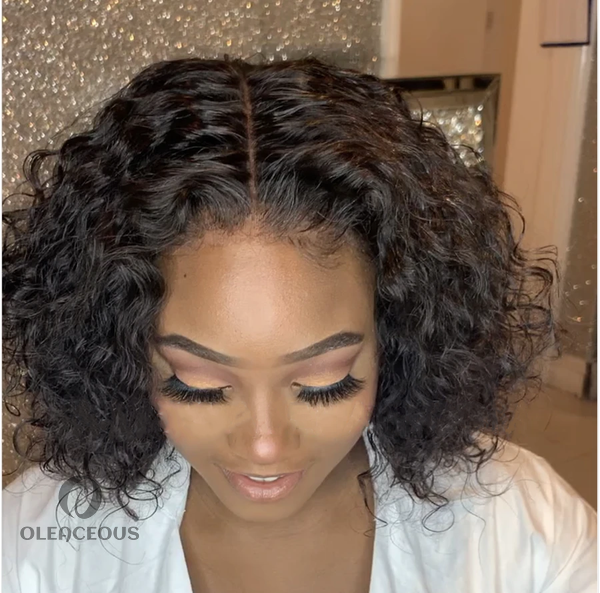 Glueless 360 Lace Wig Water Wave Brazilian Curly Bob Frontal Wigs | Fits All Face Shapes