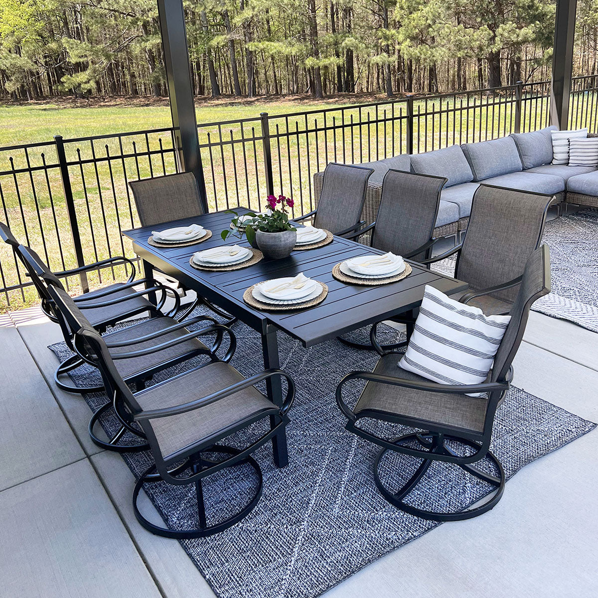 7-Piece/9-Piece Outdoor Dining Set with Textilene Swivel Chairs & Adjustable Table