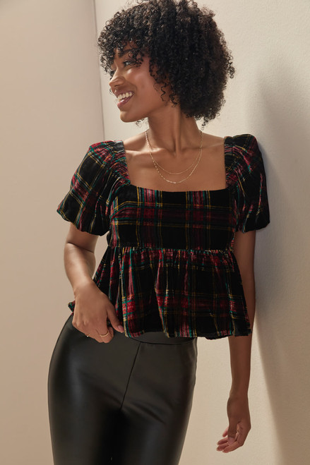 Viola Puff Sleeve Velvet Blouse