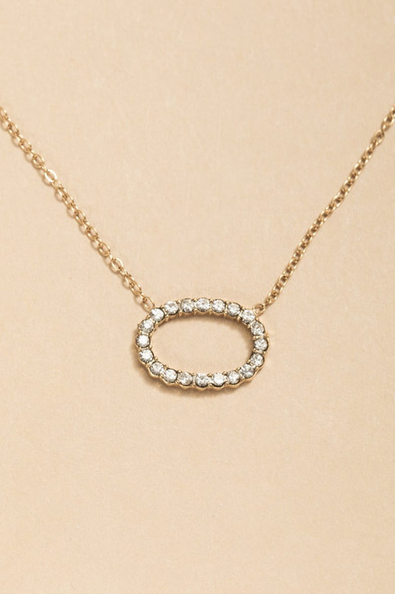 Casandra Stainless Steel Pave Oval Pendant Necklace