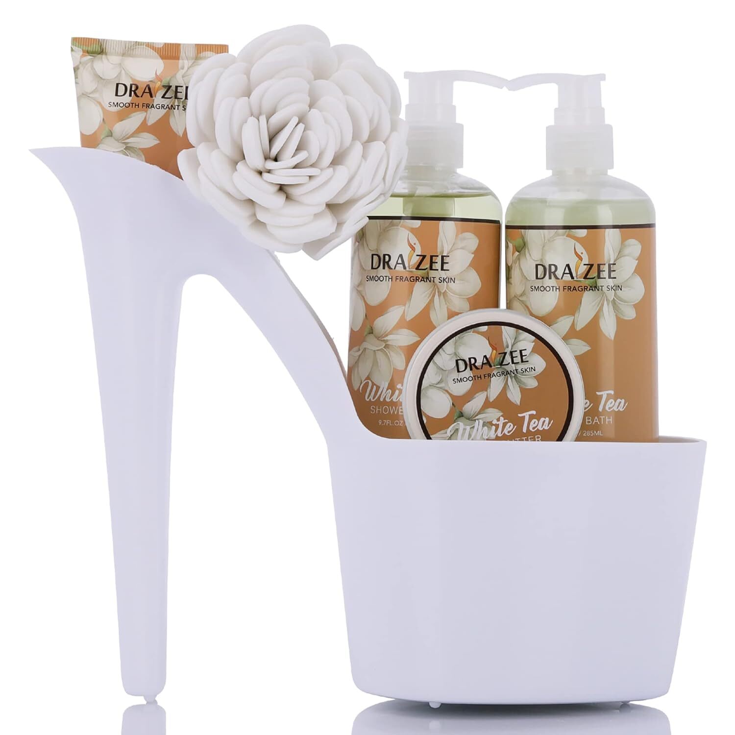 Draizee Heel Shoe Spa Gift Set – Lavender Scented Bath Essentials Gift Basket with Shower Gel, Bubble Bath, Body Butter, Body Lotion & Soft EVA Bath Puff – Mothers's Day Gifts for Women
