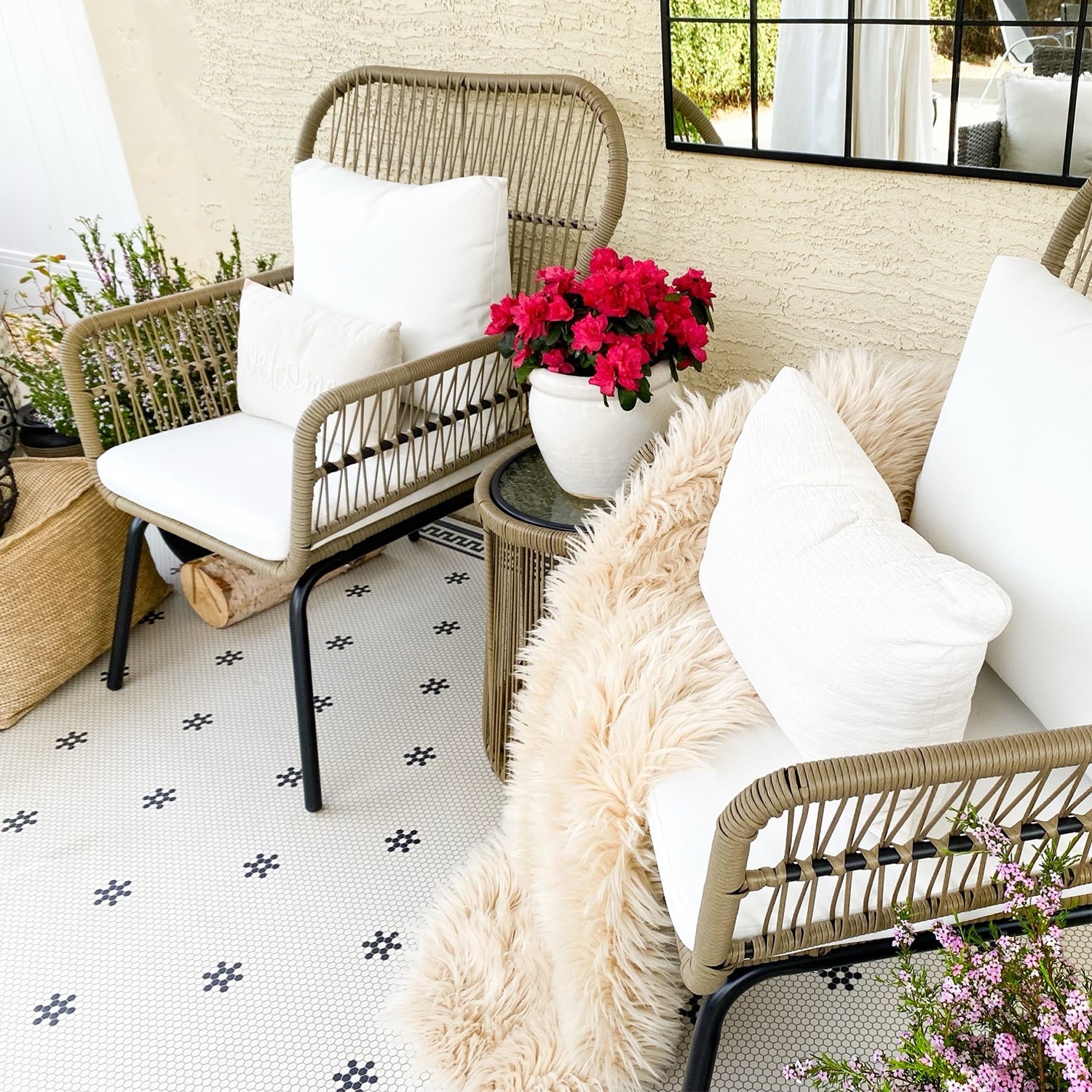 3-Piece Outdoor Rattan Conversation Set With Cushions