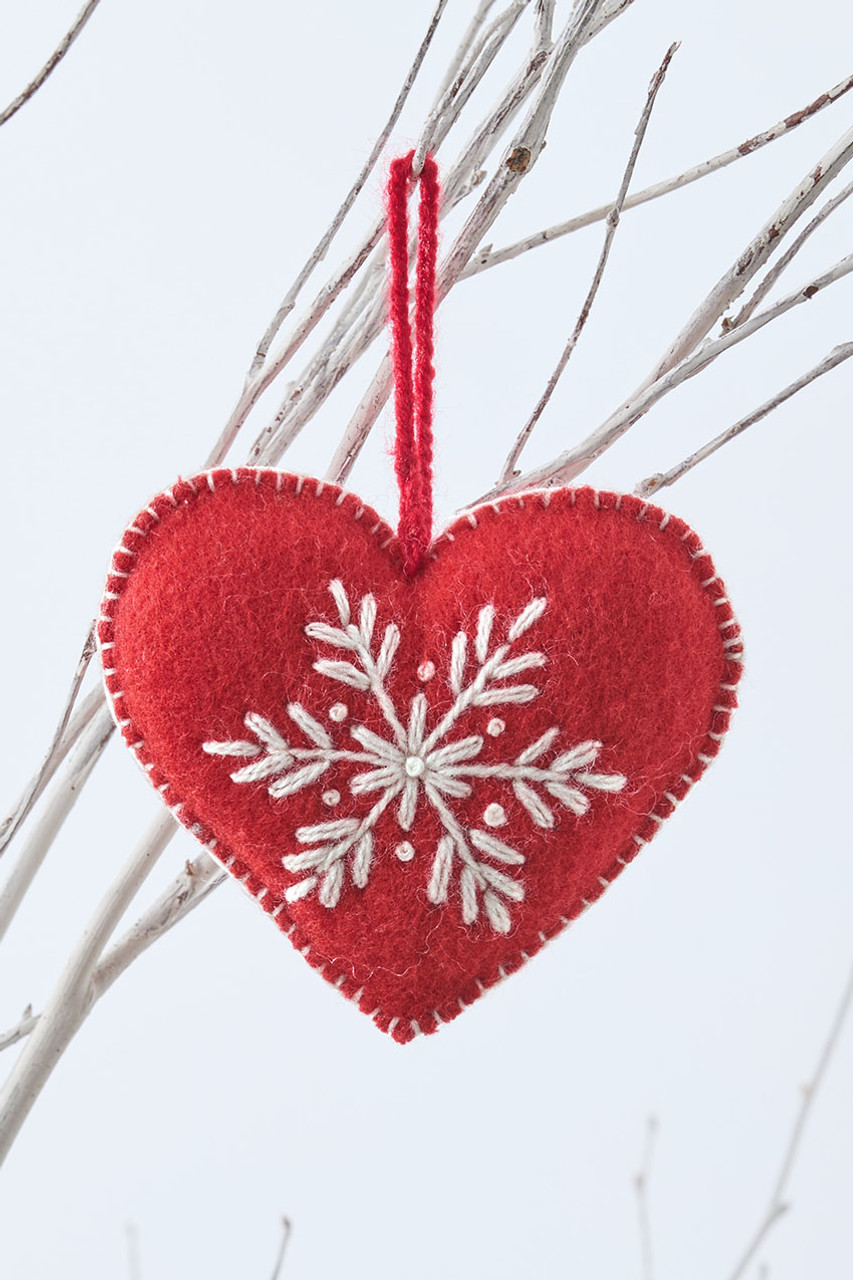 Embroidered Wool Heart Ornament