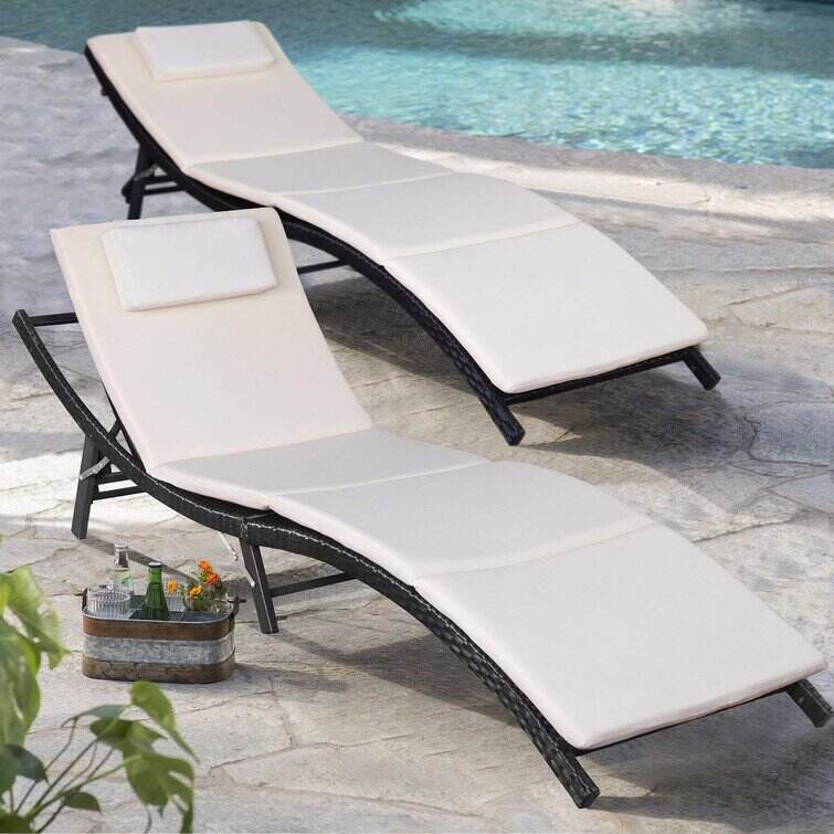 Outdoor Wicker Chaise Lounge - Set of 2 with Table