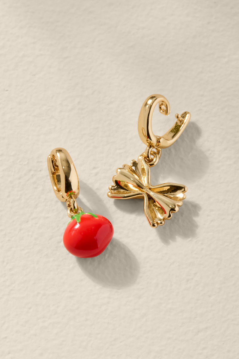 Bowtie Pasta and Tomato Gold Charm Set