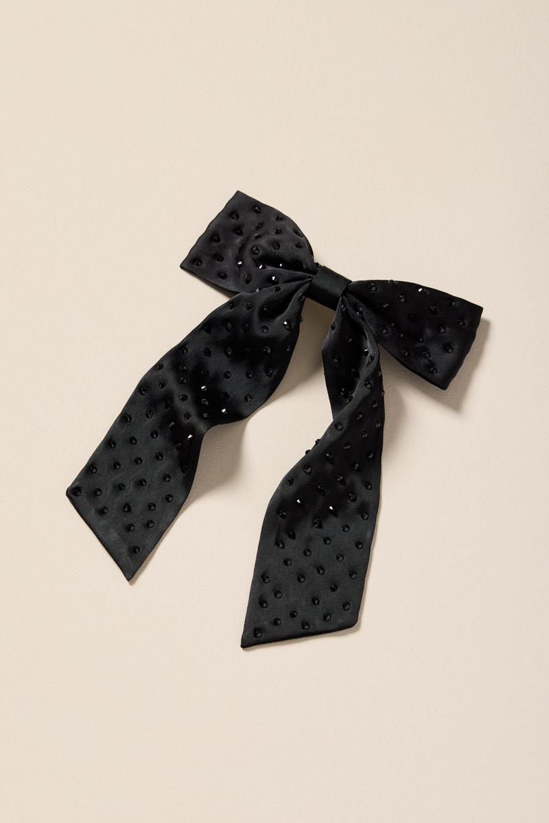 Mary Rhinestones Satin Bow Barrette