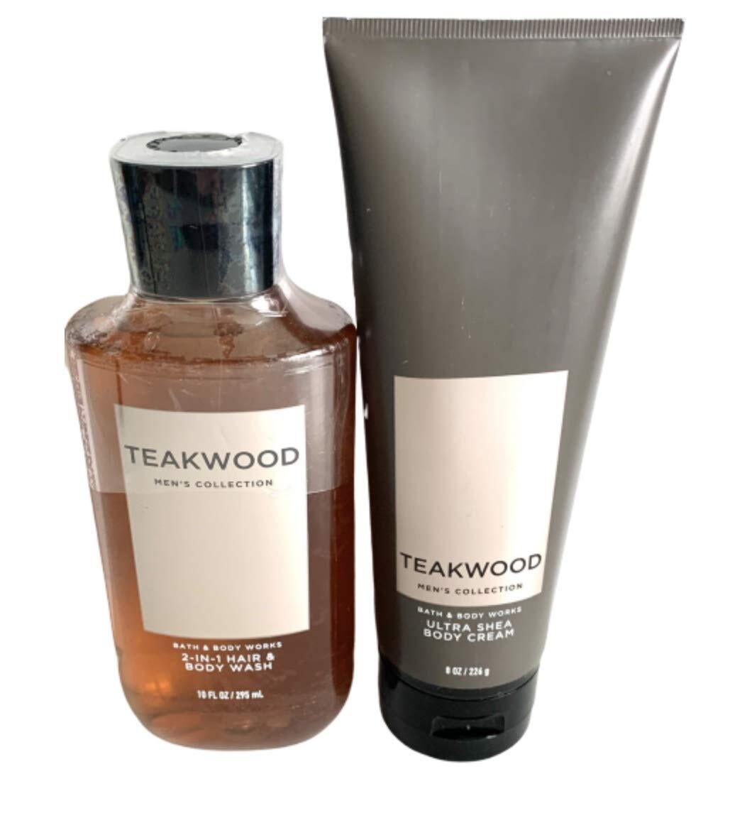 Bath & Body Works Teakwood Men's Collection Ultra Shea Body Cream and 2 in 1 Hair and Body Wash (2 Pack Bundle)