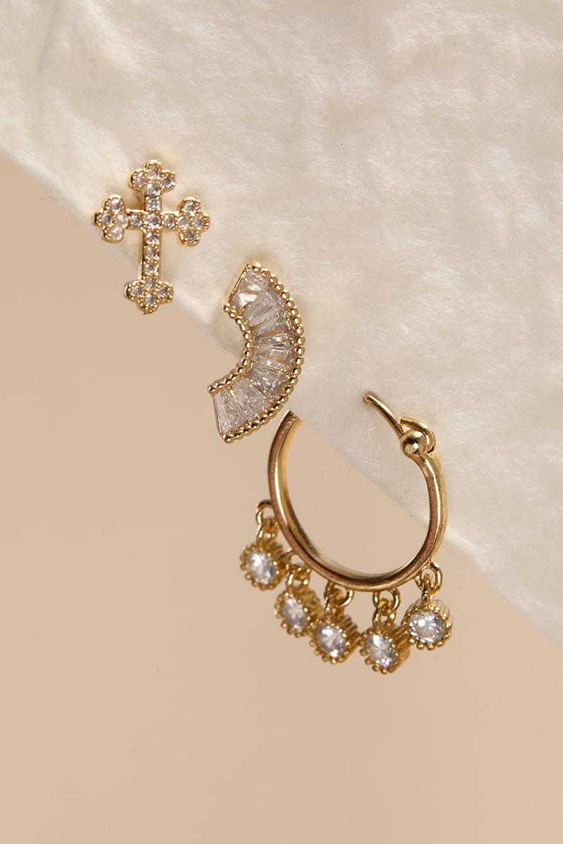 Etta Mixed Style Cross Earring Set