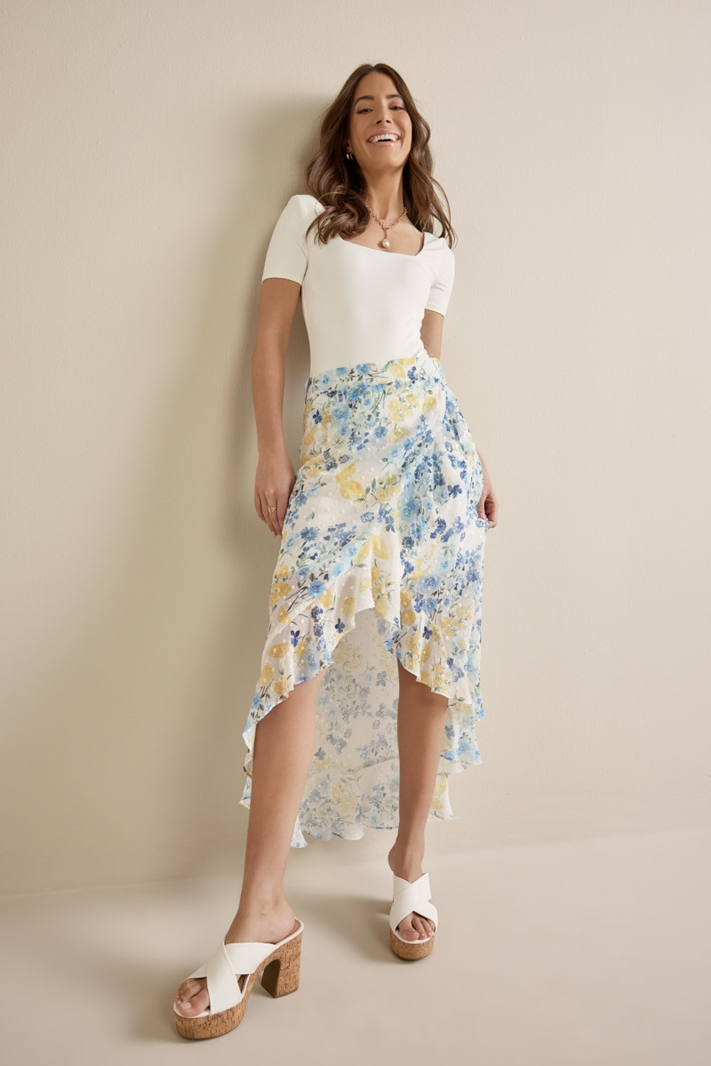 Elise Floral Wrap High-Low Skirt