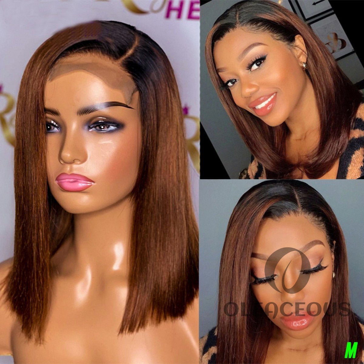 Black Gradient Dark Brown Brazilian Straight Hair BOB Wigs Lady Wig