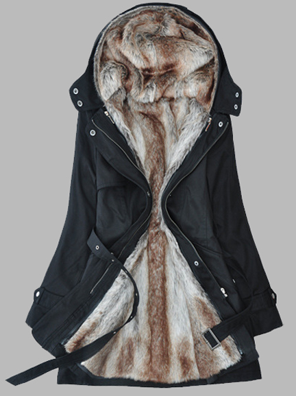 Casual Warm Plush Detachable Hooded Coat