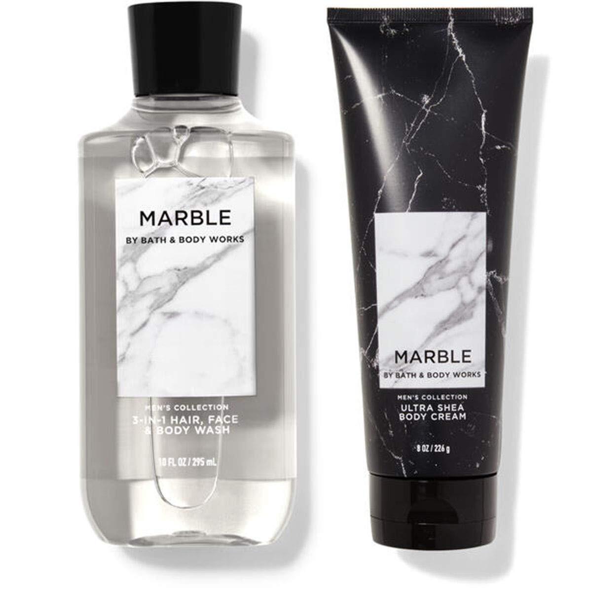Bath & Body Works Men's Collection New Fall Scent - MARBLE - Full Size Body Care - 2 Piece Set - 10 fl oz 3-in-1 Hair, Face, & Body Wash and 8 oz Ultra Shea Body Cream