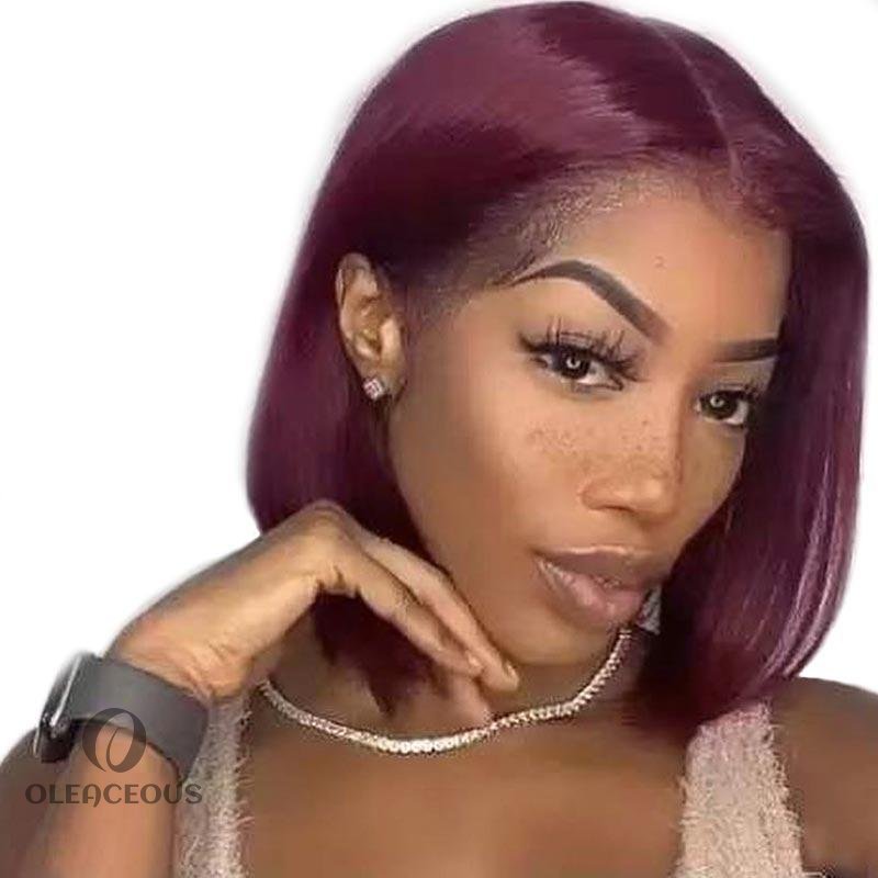 Wine Red Brazilian Straight Hair 99J Burgundy Colored Short BOB Wigs Lady Wig